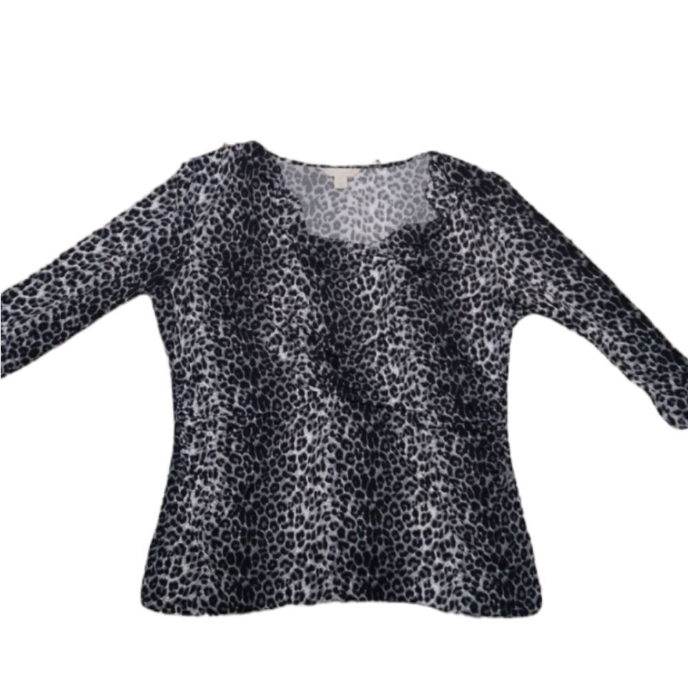 Laura Ashley leopard 3/4 sleeve stretch blouse XL